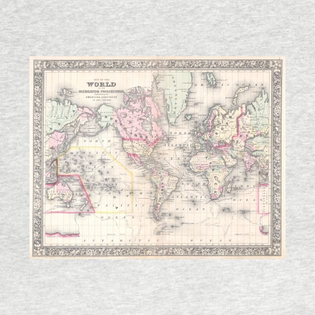 Vintage Map of The World (1864) by Bravuramedia